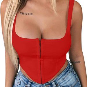 TOB Women's Sexy Sleeveless Central Single-Row Clasp Crop Tank in Red, Size M
